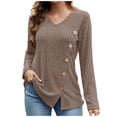thumbnail image 1 of Long Sleeve Shirts for Women V Neck Side Split Solid Color Fashion Knit Tunic Tops Comfy Lightweight Loose Tees, 1 of 3