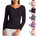 thumbnail image 1 of Long Sleeve Shirts for Women V Neck Thermal Underwear Tops Double Brushed Seamless Soft Warm Fall Winter Base Layer,Sizes S-3XL, 1 of 6