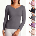 thumbnail image 1 of Long Sleeve Shirts for Women V Neck Thermal Underwear Tops Double Brushed Seamless Soft Warm Fall Winter Base Layer,Sizes S-3XL, 1 of 6