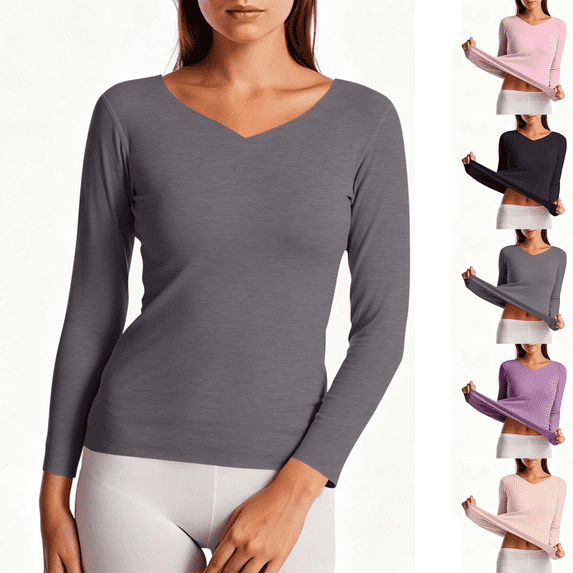 Long Sleeve Shirts for Women V Neck Thermal Underwear Tops Double Brushed Seamless Soft Warm Fall Winter Base Layer,Sizes S-3XL
