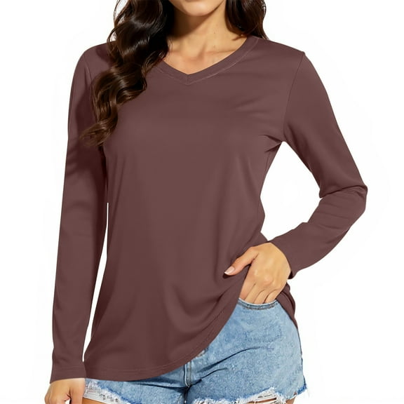Long Sleeve Shirts for Women V Neck Tops Tunic Casual Blouses Comfy Tee Womens Top Winter Clothes Coffee XXL
