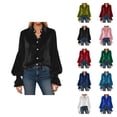 thumbnail image 1 of Long Sleeve Shirts for Women Velvet Lapel Collar Button Down Puff Sleeve Ruffled Flare Dressy Casual Office Work Blouse, 1 of 5