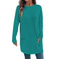 thumbnail image 1 of Long Sleeve Shirts for Women Warm Loose Fit Crewneck Long Sleeve Solid Long Sleeve Shirt with 2 Pockets Turquoise Size L, 1 of 5
