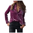 thumbnail image 1 of Long Sleeve Shirts for Women Winter Fashion Velvet Button Pocket Casual Shirt Top, 1 of 6