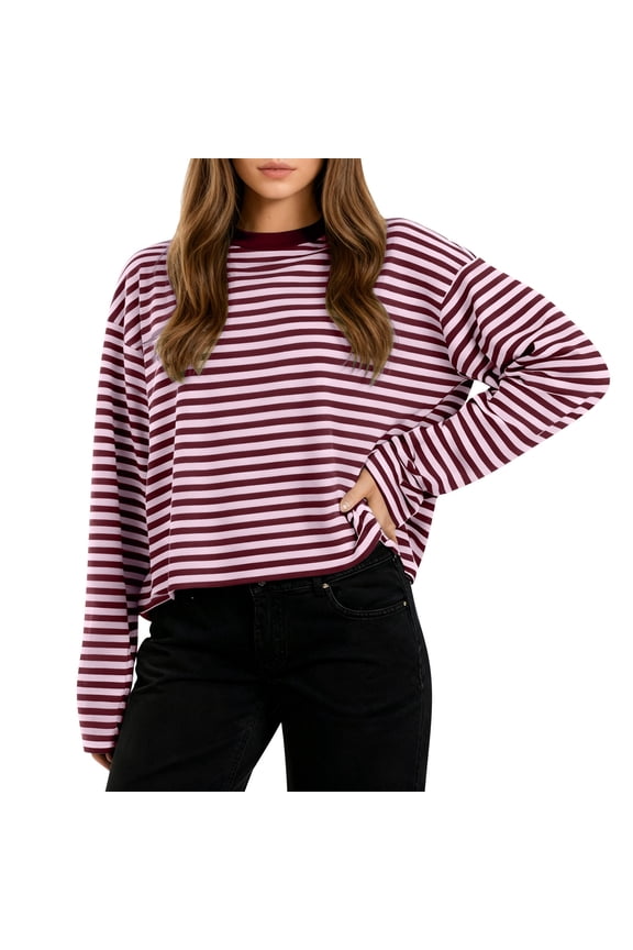 Long Sleeve Shirts for Women, Women Y2k Long Sleeve Fairy Grunge Striped Baggy Tees Shirts 2000s Emo Aesthetic Sweater Crop Tops Streetwear