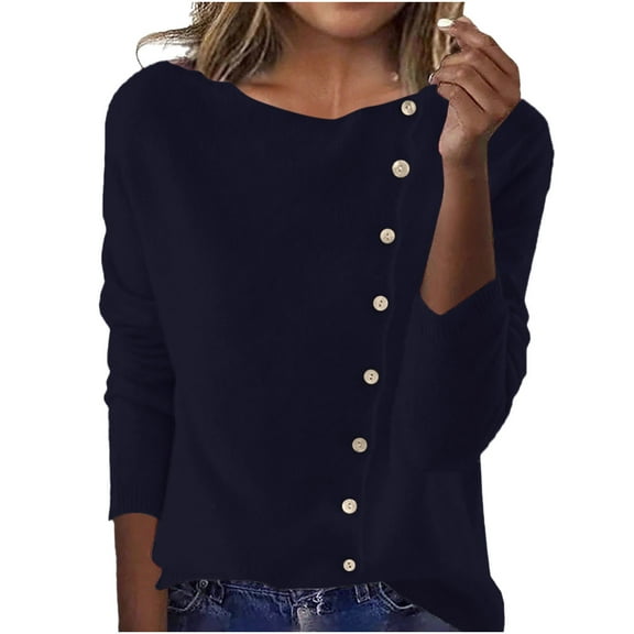 Long Sleeve Shirts for Women, Women's Knit Sweater Long Sleeve Button Pullover Soft Dressy Casual Jumper 2026 Spring Spring Tops Office Wear