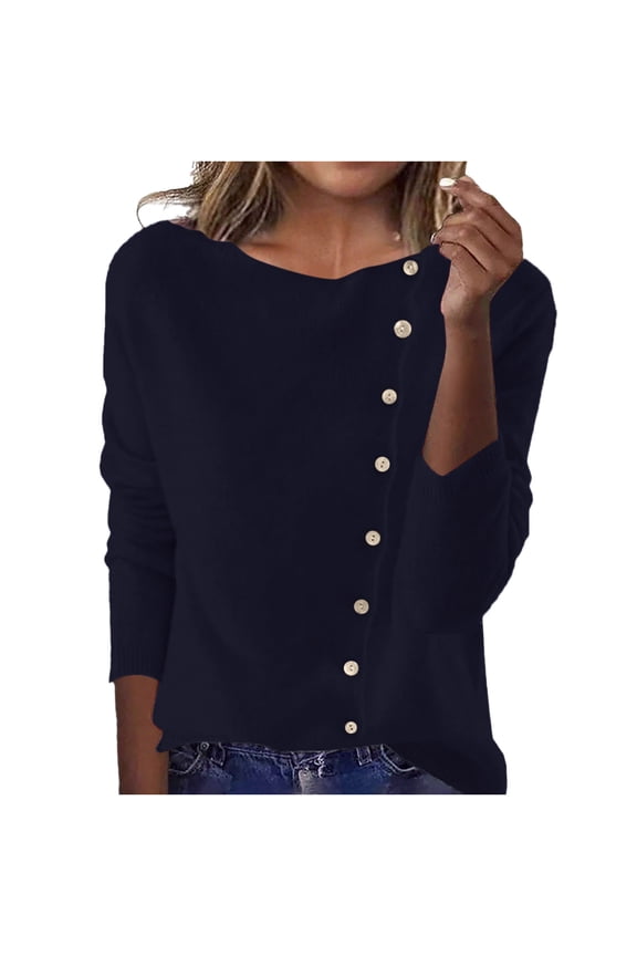 Long Sleeve Shirts for Women, Women's Knit Sweater Long Sleeve Button Pullover Soft Dressy Casual Jumper 2026 Spring Spring Tops Office Wear