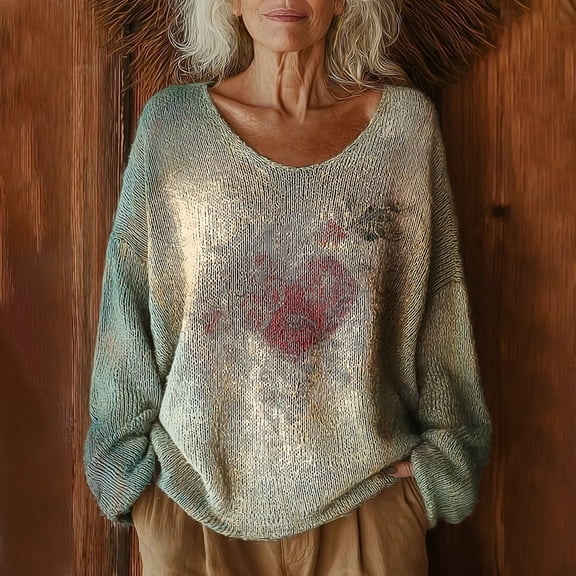 Long Sleeve Shirts for Women Women's Pattern Printed Casual Pullover Sweater Green