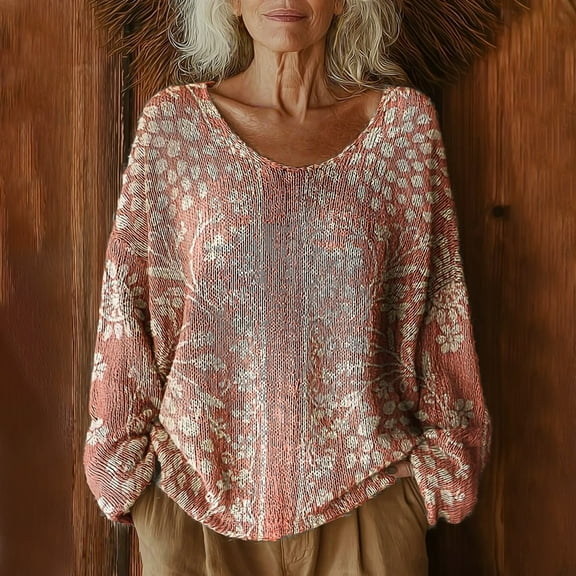 Long Sleeve Shirts for Women Women's Pattern Printed Casual Pullover Sweater Light Pink