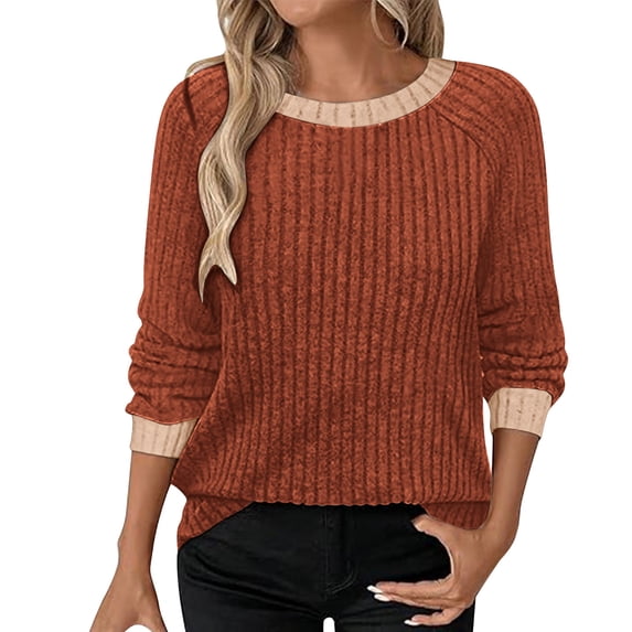Long Sleeve Shirts for Women, Women's Round-neck Color-blocked Raglan Long-sleeved T-shirt Loose Top, Fall Clothes
