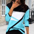 thumbnail image 1 of Long Sleeve Shirts for Women Women's Striped Printed V Neck Seven Quarter Sleeve T Shirt Top Light Blue, 1 of 5