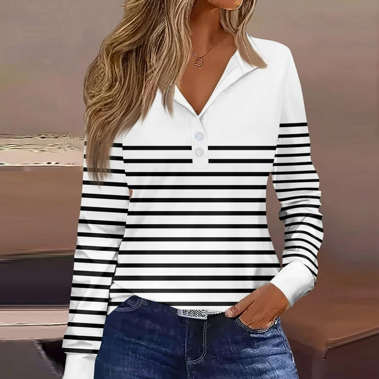 Women's Print Striped Long Sleeve V-Neck Shirt Women's Print Striped Long Sleeve V-Neck Shirt