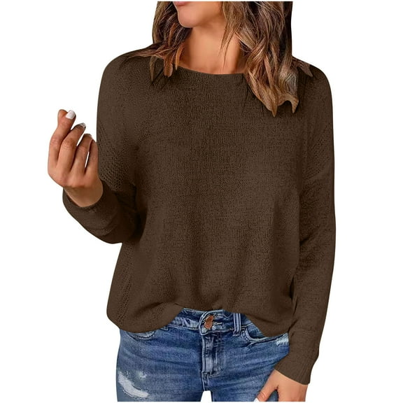 Long Sleeve Shirts for Women, Womens Casual Lightweight Long Sleeve Crewneck Knit Shirts Tops