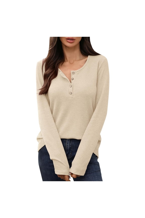 Long Sleeve Shirts for Women, Womens Comfy Button down Tops Casual V Neck Ribbed Knit Tunic Loose Fit Going out Clothes 2026 Trendy Tee