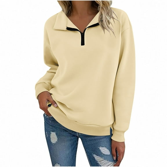 Long Sleeve Shirts for Women, Womens Long Sleeve Quarter Zip Pullover Tops Casual Loose V Neck Collared Trendy Sweatshirt Spring Outfits