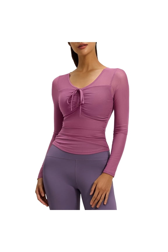 Long Sleeve Shirts for Women, Womens Long Sleeve Workout Tops Active Sheer Fitted Crew Neck Gym Yoga Athletic Running Tops Wrap Top Pilates Outfits