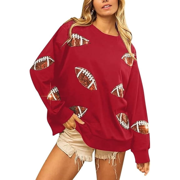 Long Sleeve Shirts for Women, Womens Sequin Football Sweatshirt Game Day Long Sleeve Shirt Sunday Funday Pullover Casual Crewneck Tops