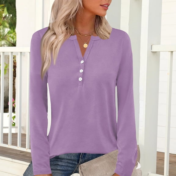 Long Sleeve Shirts for Women Womens Tops Blouses Button Henley Tee Purple Pink XL