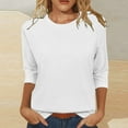 thumbnail image 1 of Long Sleeve Shirts for Women, Womens Tops Casual 3/4 Sleeve Crew Neck Shirts Loose Fit Tunic Blouses Summer Tees, White L, 1 of 6