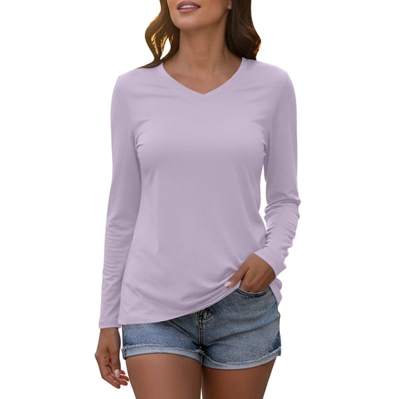 Long Sleeve Shirts for Women Workout V Neck UPF 50+ UV Sun Protective Pullover T-Shirt Casual Tunic Tops (XL, Watermelon Red)