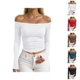 thumbnail image 1 of Long Sleeve Shirts for Women Y2k Crop Top Off Shoulder Ruched Fitted Tshirt Blouse Going out Tops, 1 of 4
