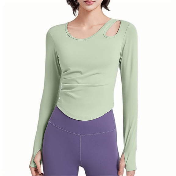 Long Sleeve Shirts for Women, Yoga Tops for Women Slim Fit Gym Workout Short Tee Casual Comfortable Stretch Long Sleeve Scoop Neck Hollow T Shirts