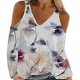 thumbnail image 1 of Long Sleeve Shirts for Women off Shoulder V Neck Top Tie Dye Flower Print Shirts Casual Loose Fit Tunic Tops Pullover on Womens Sweatshirt, 1 of 6