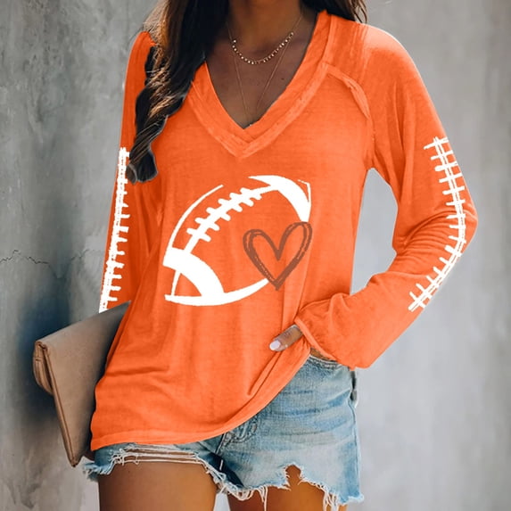 Long Sleeve Shirts for Women's Football Lover Casual V Neck Long Sleeve T Shirt Womens Fashion Top Shirts