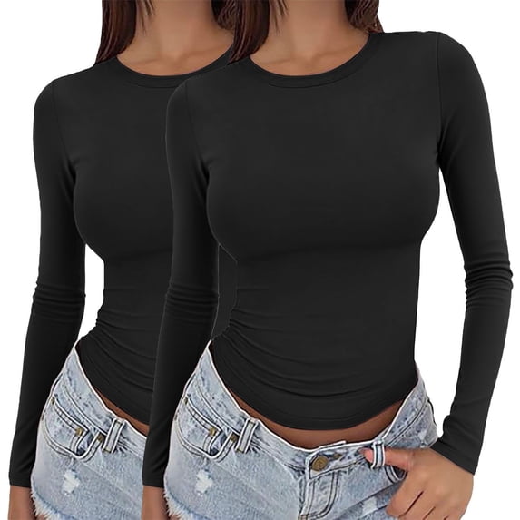 Long Sleeve Shirts for Women's Long Sleeved Round Neck Slim Bottom Sweater 2025 Basic Clothing for Outdoor Wear Sports Top Womens Fashion Top Shirts