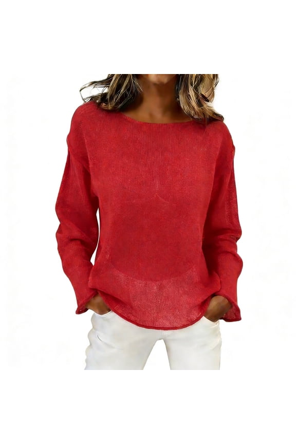 Long Sleeve Shirts for Women's Mesh Tops Boat Neck See Through Lightweight Sweater Crochet Knit Tops