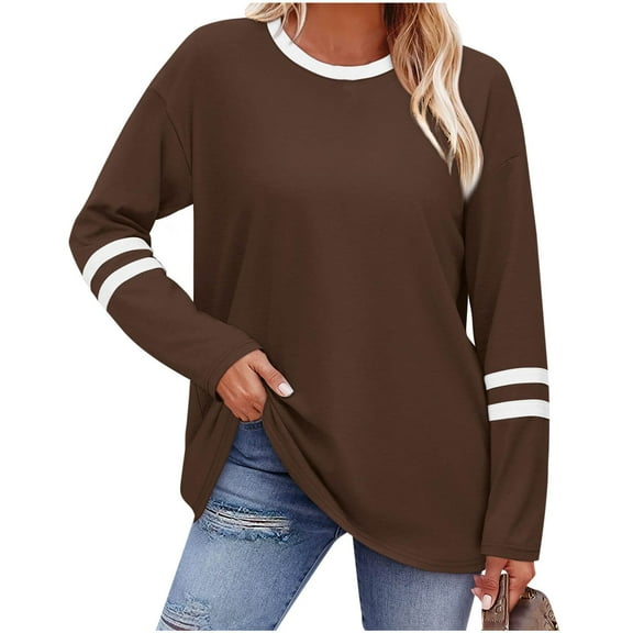 Long Sleeve Shirts for Womens Fashion Color Block Casual Blouses Tops Fall Outfits 2025 New Basic Tees Pullover Trendy Comfortable Clothes