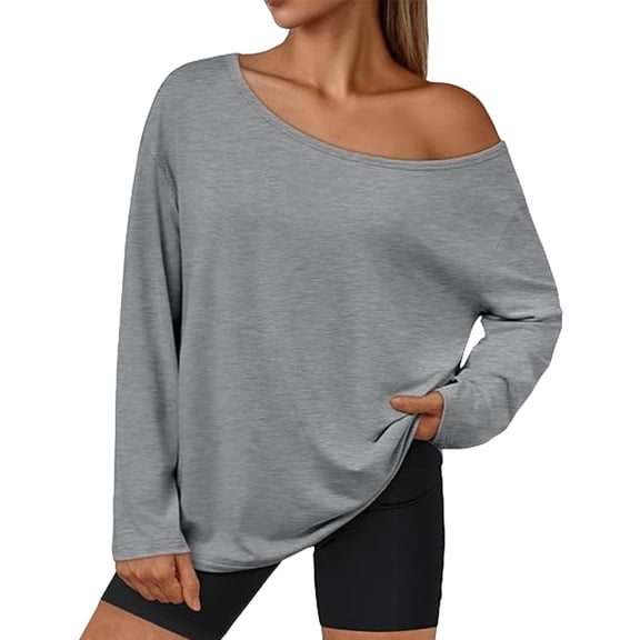 Long Sleeve off The Shoulder Top, Yigetop Women's Casual and Fashionable Slanted Neck Top Knitted Long off Shoulder Long Sleeved off The Shoulder Sweater Light Ashy L