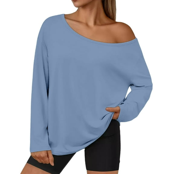 Long Sleeve off The Shoulder Top, Yigetop Women's Casual and Fashionable Slanted Neck Top Knitted Long off Shoulder Long Sleeved off The Shoulder Sweater Light Blue S