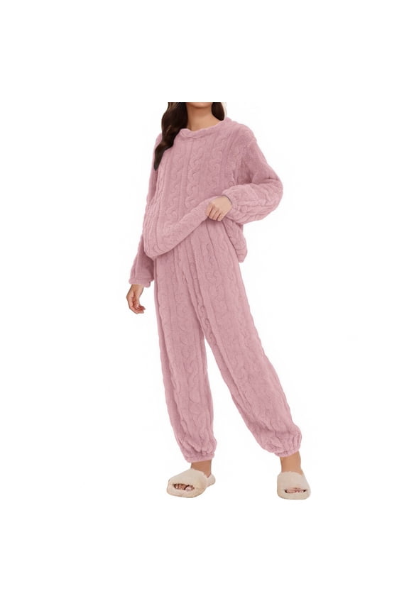 Long Sleeve Sleepwear,Pullover Plush Lounge Sleepwear Womens Loungewear Set Cute Pj Set 2 Piece Sets For Women Summer Warm Pajamas For Women Set Fuzzy Pajama Winter Pajamas For Women