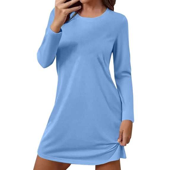 Long Sleeve Sleepwear dresses,Soft Pajama Dress Oversized Sleep Dress Crewneck Sleepwear Sleep Dress Nightshirt Full Length Sleepwear Loungewear Dress Summer sleepwear dresses