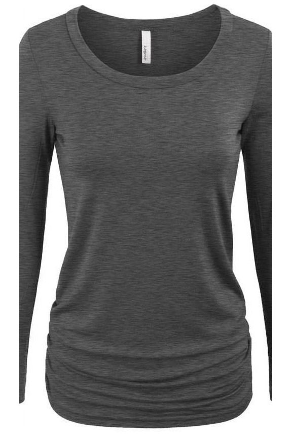 Long Sleeve Solid Basic Drape Top Side Shirring Tunic