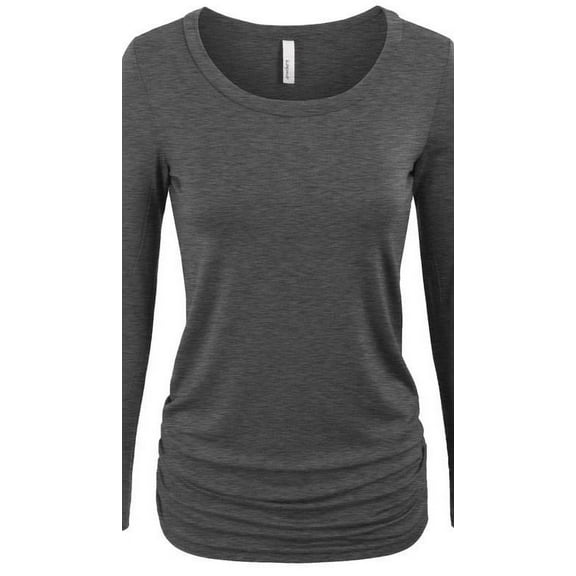 Long Sleeve Solid Basic Drape Top Side Shirring Tunic