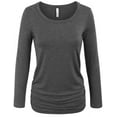 thumbnail image 1 of Long Sleeve Solid Basic Drape Top Side Shirring Tunic, 1 of 14