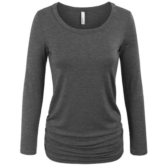 Long Sleeve Solid Basic Drape Top Side Shirring Tunic