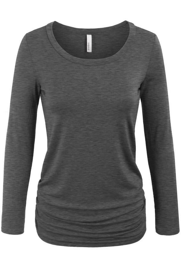 Long Sleeve Solid Basic Drape Top Side Shirring Tunic