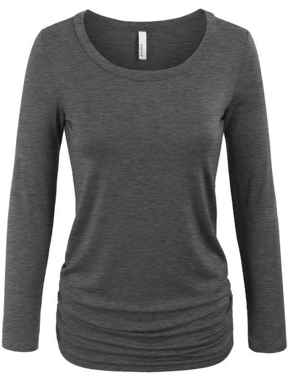 Long Sleeve Solid Basic Drape Top Side Shirring Tunic