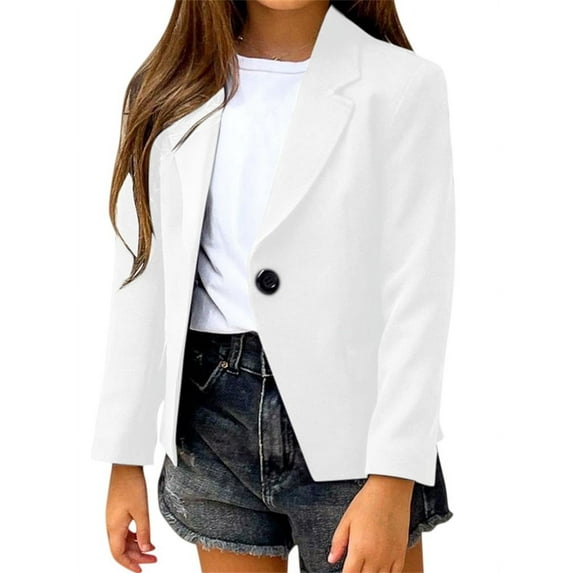 Long Sleeve Solid Color Kids One Button Casual Blazer Girls Children Coat