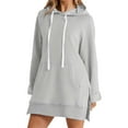 thumbnail image 1 of Long Sleeve Solid Color Pocket Hoodie Dress For Women Casual Loose Fit Sweatshirt Dress With Hood Fall Winter Fashion, 1 of 1