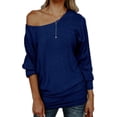thumbnail image 1 of Long Sleeve Solid Color Women Off The Shoulder Knit Pullover, 1 of 4