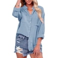 thumbnail image 1 of Long Sleeve Solid Color Women Turn-Down Collar Casual Loose Shirt Blouse, 1 of 1