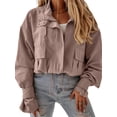 thumbnail image 1 of Long Sleeve Solid Cropped Bomber Jacket Women Loose Zipper Crop Coat with Pocket, 1 of 2