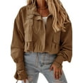 thumbnail image 1 of Long Sleeve Solid Cropped Bomber Jacket Women Loose Zipper Crop Coat with Pocket, 1 of 5