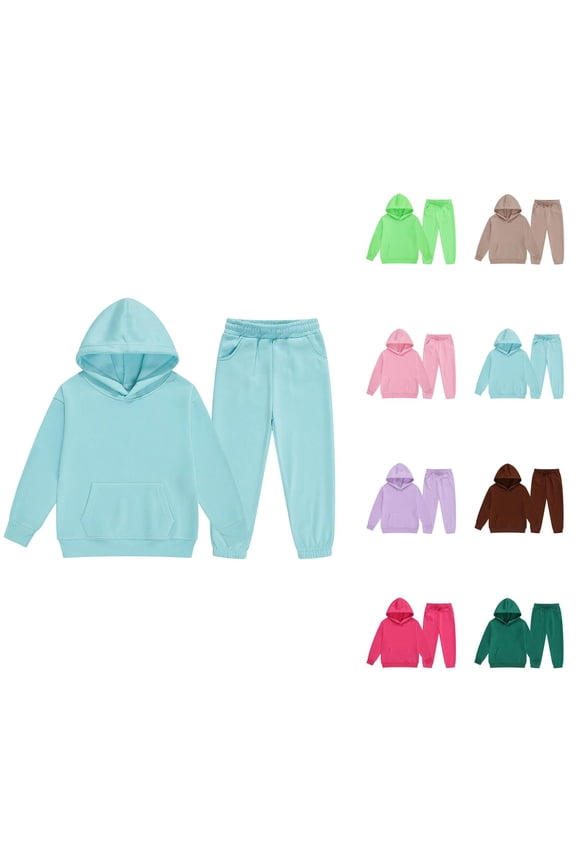 Long Sleeve Solid Warm Hooded Sweatshirt and Matching Jogger Sweatpants 2-Piece Sweatsuit Outfit for Toddler Boys and Girls