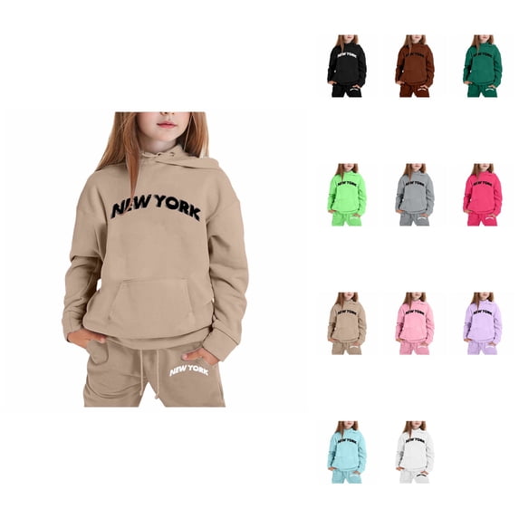 Long Sleeve Solid Warm Hoodie Pullover with Pants, Kids Casual Sweat Suit Outfit â NEW YORK Letter Printed Hoodies for Boys Girls, Back to School 2025 Trendy Clothing