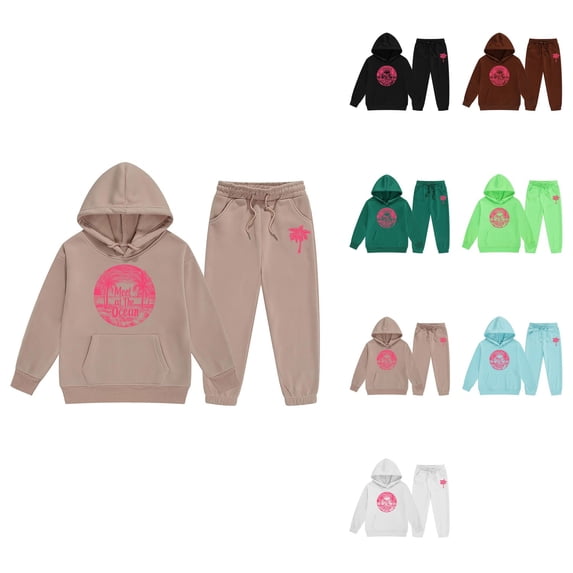 Long Sleeve Solid Warm Hoodie and Sweatpants Set for Child Toddler Boys Girls, Casual Hooded Pullover Sweat Suit Jogger Outfit